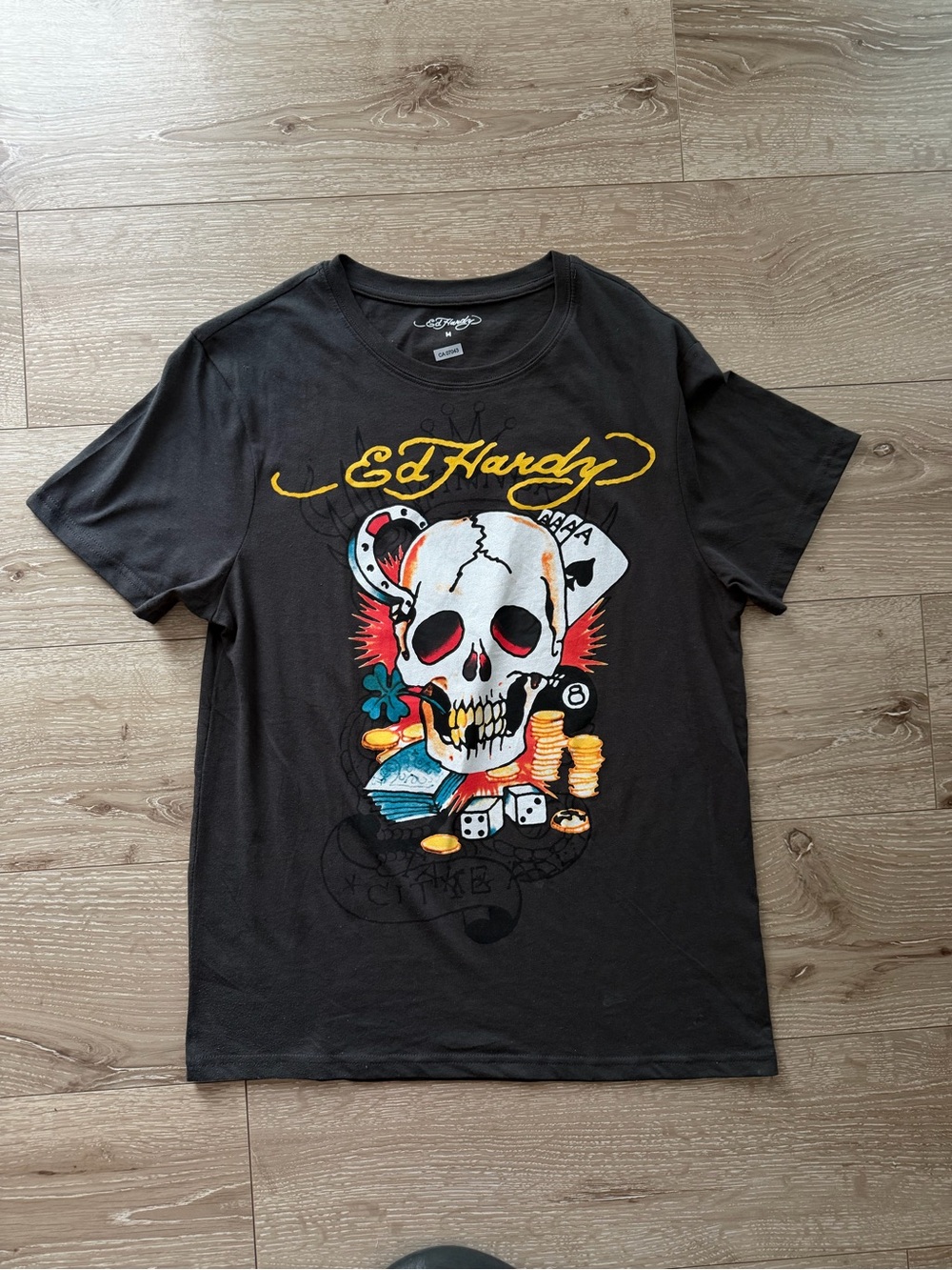 Ed Hardy Black Short-Sleeve Skull Graphic Tee with Multicolor Print